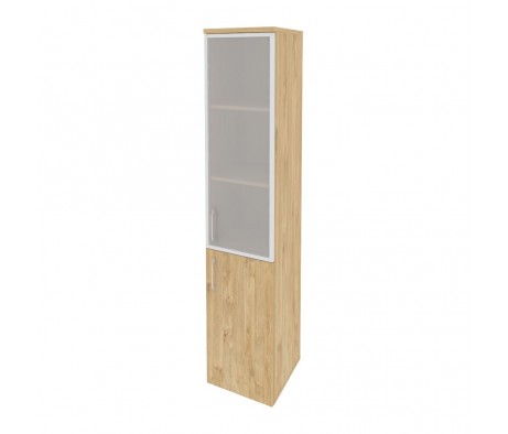 Шкаф высокий узкий правый (1 низкий фасад ЛДСП + 1 средний фасад стекло в раме) 400x420x1977 Onix