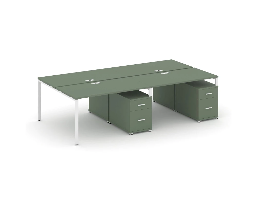 Рабочая станция 4 места с 2 двухсторонними опорными тумбами CN.DRS-322 W 2360x1480x750 Концепт / Concept