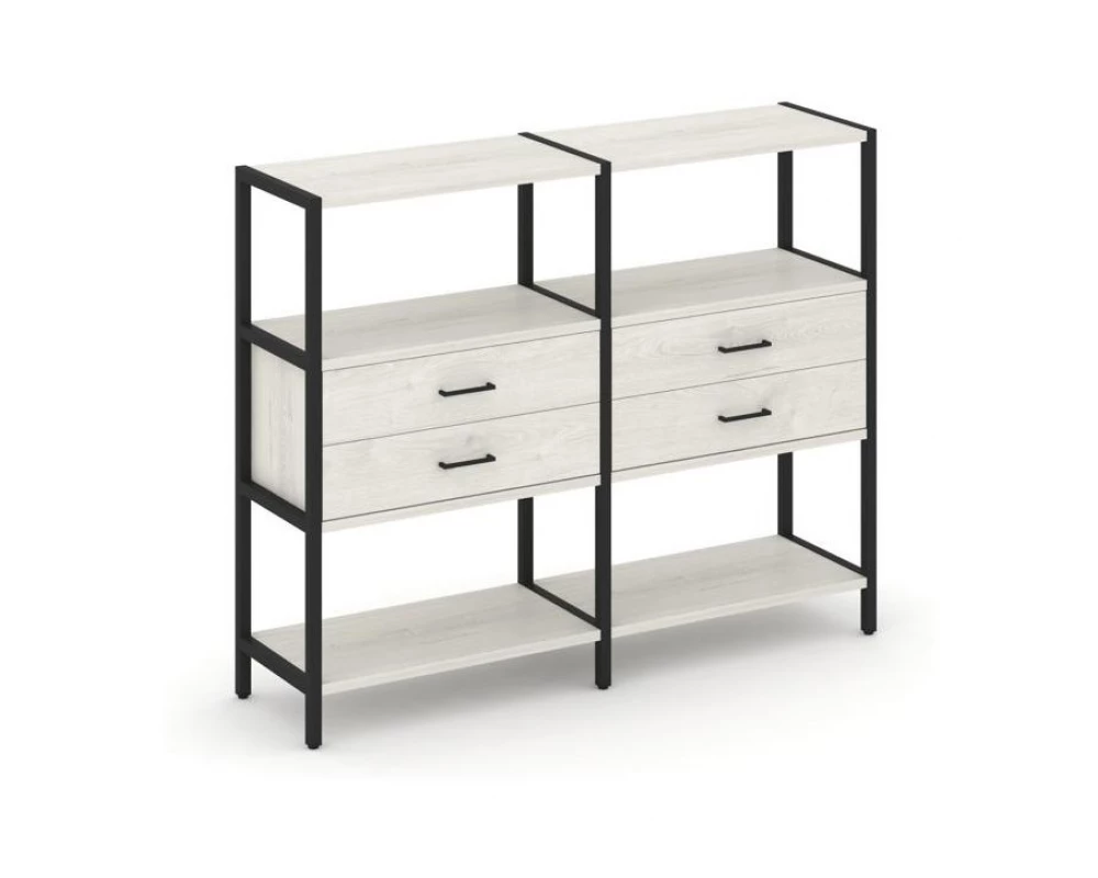 Двухсекционный стеллаж трехярусный с ящиками на одном ярусе 1590х400х1246 Shelf System