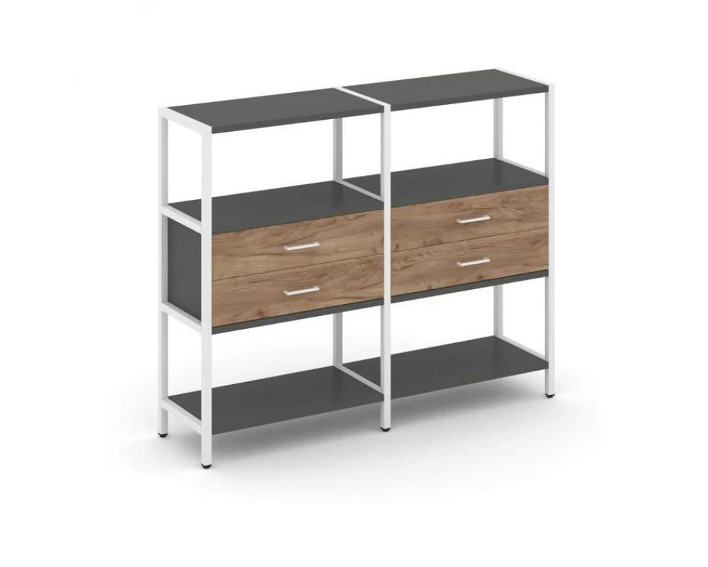Двухсекционный стеллаж трехярусный с ящиками на одном ярусе 1590х400х1246 Shelf System
