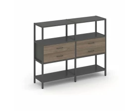 Двухсекционный стеллаж трехярусный с ящиками на одном ярусе 1590х400х1246 Shelf System images