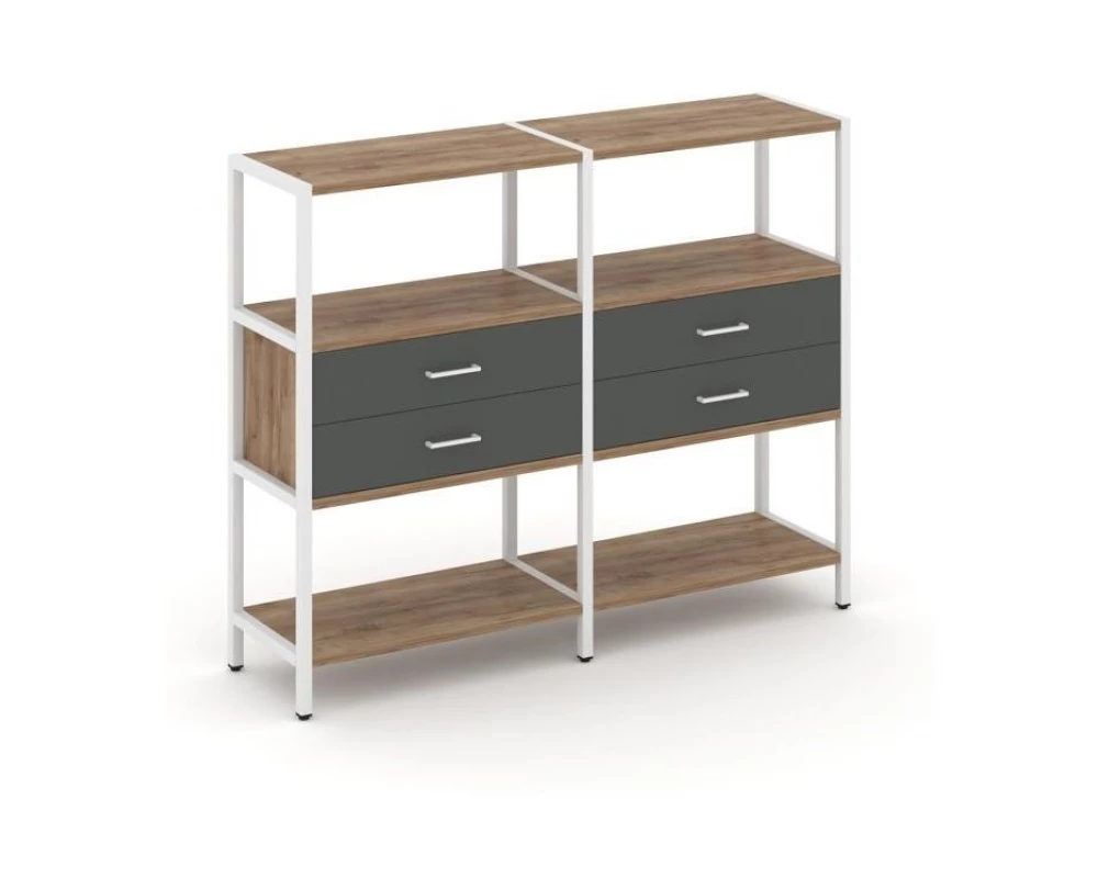Двухсекционный стеллаж трехярусный с ящиками на одном ярусе 1590х400х1246 Shelf System