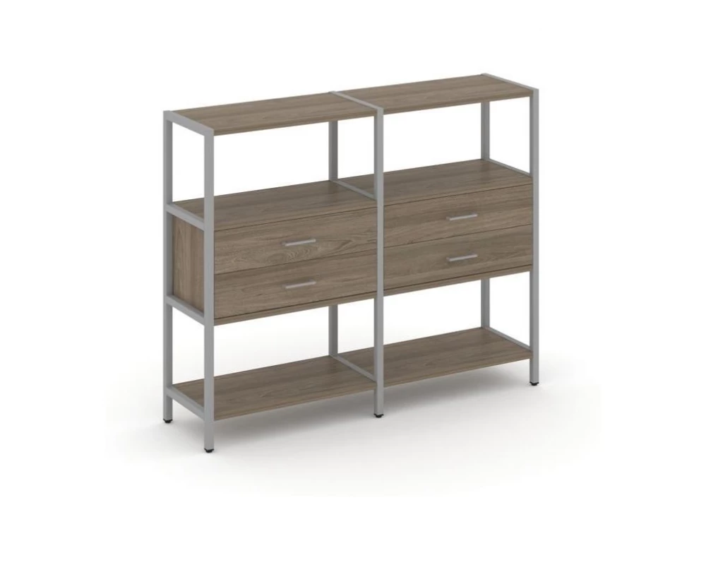Двухсекционный стеллаж трехярусный с ящиками на одном ярусе 1590х400х1246 Shelf System
