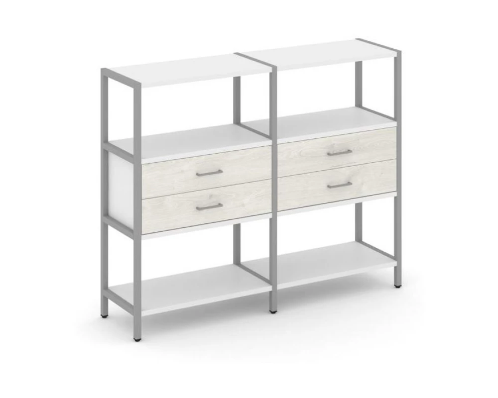 Двухсекционный стеллаж трехярусный с ящиками на одном ярусе 1590х400х1246 Shelf System