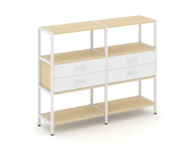 Двухсекционный стеллаж трехярусный с ящиками на одном ярусе 1590х400х1246 Shelf System images