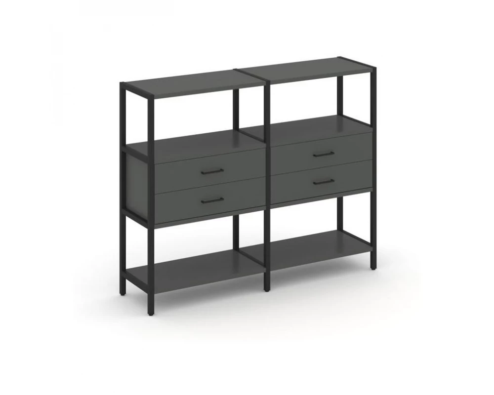 Двухсекционный стеллаж трехярусный с ящиками на одном ярусе 1590х400х1246 Shelf System
