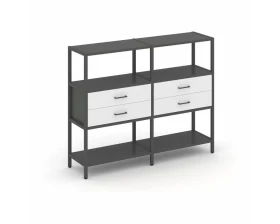 Двухсекционный стеллаж трехярусный с ящиками на одном ярусе 1590х400х1246 Shelf System images