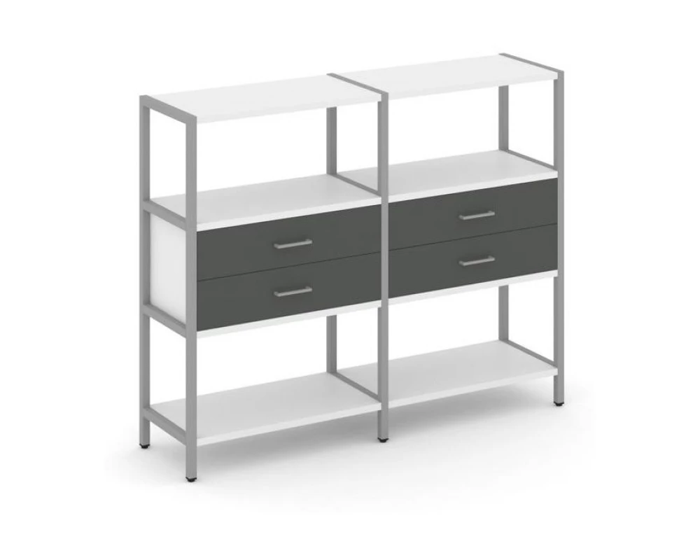 Двухсекционный стеллаж трехярусный с ящиками на одном ярусе 1590х400х1246 Shelf System