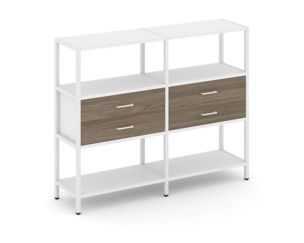 Двухсекционный стеллаж трехярусный с ящиками на одном ярусе 1590х400х1246 Shelf System