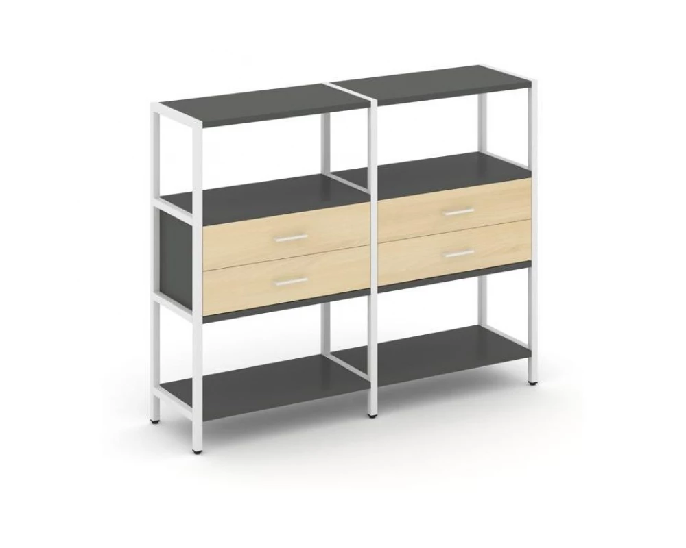 Двухсекционный стеллаж трехярусный с ящиками на одном ярусе 1590х400х1246 Shelf System