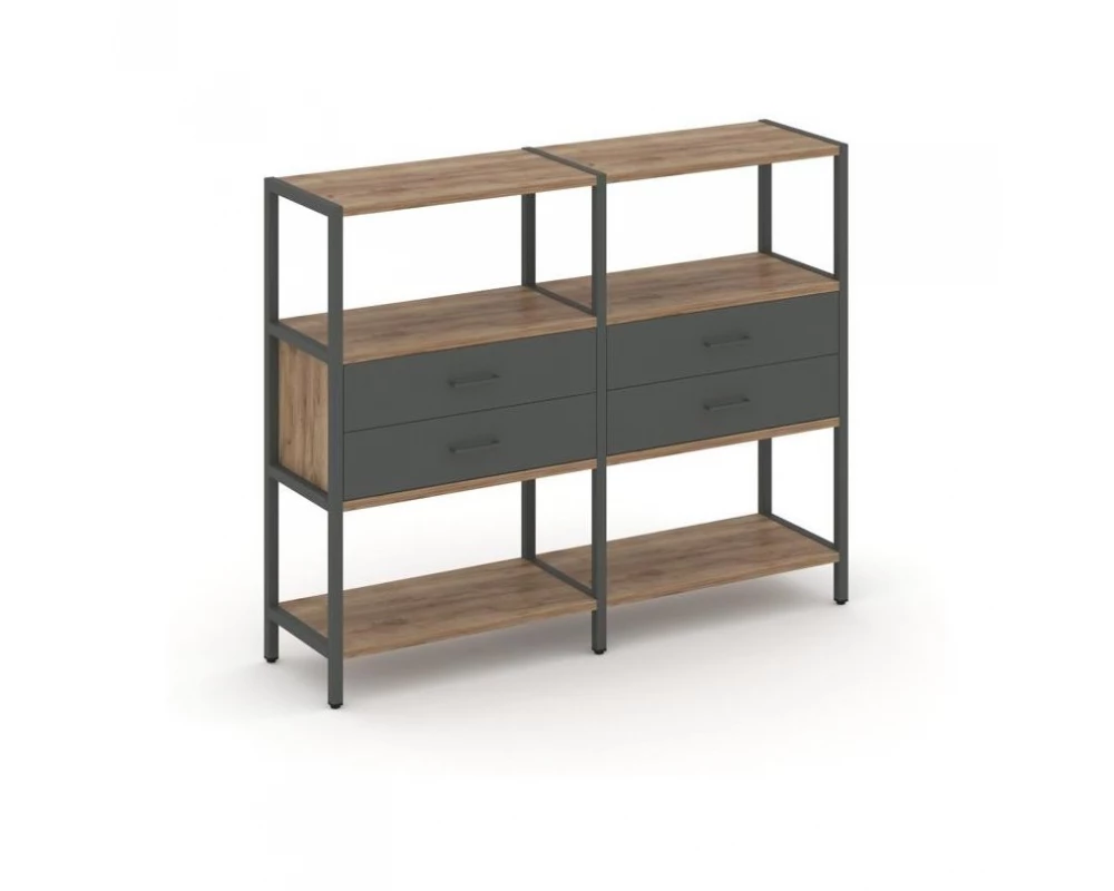 Двухсекционный стеллаж трехярусный с ящиками на одном ярусе 1590х400х1246 Shelf System