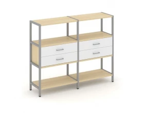 Двухсекционный стеллаж трехярусный с ящиками на одном ярусе 1590х400х1246 Shelf System images
