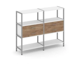 Двухсекционный стеллаж трехярусный с ящиками на одном ярусе 1590х400х1246 Shelf System images