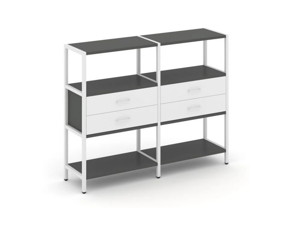 Двухсекционный стеллаж трехярусный с ящиками на одном ярусе 1590х400х1246 Shelf System