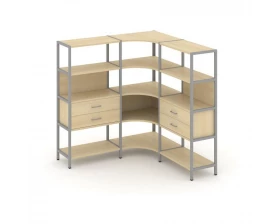 Трехсекционный угловой стеллаж четырехярусный с ящиками 1590х1590х1613 Shelf System images