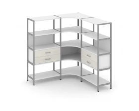 Трехсекционный угловой стеллаж четырехярусный с ящиками 1590х1590х1613 Shelf System images