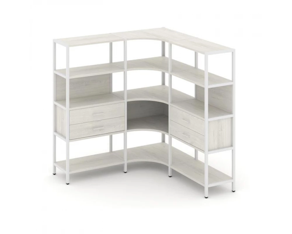 Трехсекционный угловой стеллаж четырехярусный с ящиками 1590х1590х1613 Shelf System