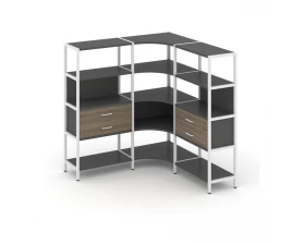 Трехсекционный угловой стеллаж четырехярусный с ящиками 1590х1590х1613 Shelf System images