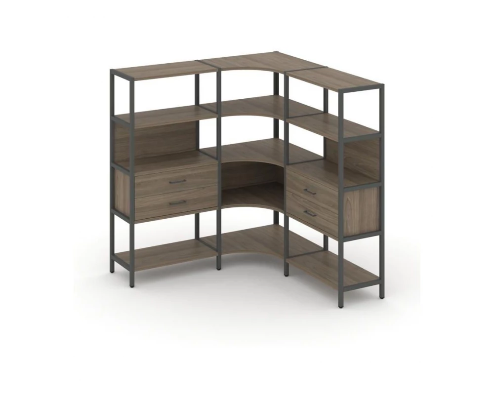 Трехсекционный угловой стеллаж четырехярусный с ящиками 1590х1590х1613 Shelf System