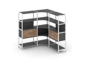 Трехсекционный угловой стеллаж четырехярусный с ящиками 1590х1590х1613 Shelf System images