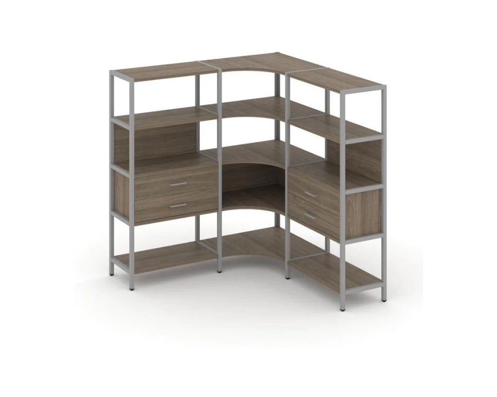 Трехсекционный угловой стеллаж четырехярусный с ящиками 1590х1590х1613 Shelf System