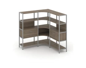 Трехсекционный угловой стеллаж четырехярусный с ящиками 1590х1590х1613 Shelf System images