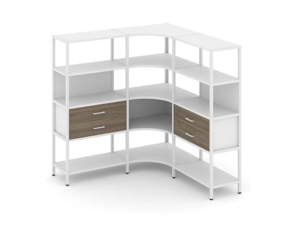 Трехсекционный угловой стеллаж четырехярусный с ящиками 1590х1590х1613 Shelf System