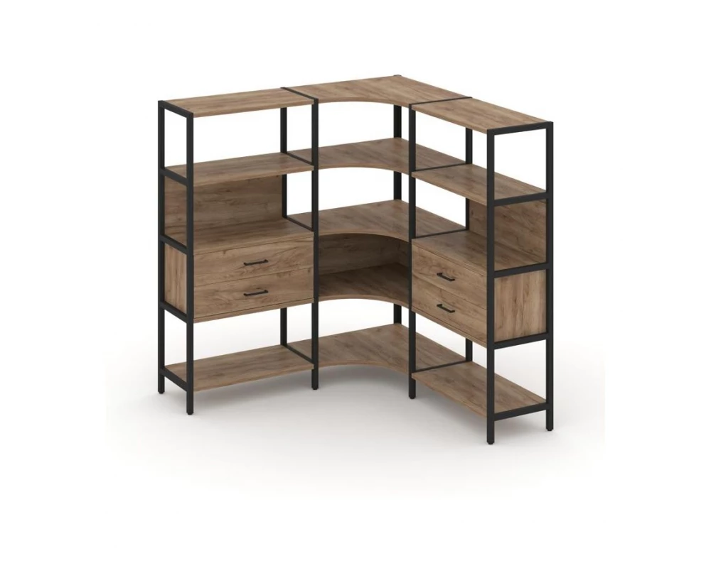 Трехсекционный угловой стеллаж четырехярусный с ящиками 1590х1590х1613 Shelf System