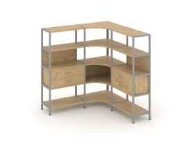 Трехсекционный угловой стеллаж четырехярусный с ящиками 1590х1590х1613 Shelf System images