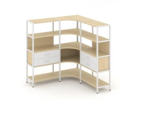 Трехсекционный угловой стеллаж четырехярусный с ящиками 1590х1590х1613 Shelf System images
