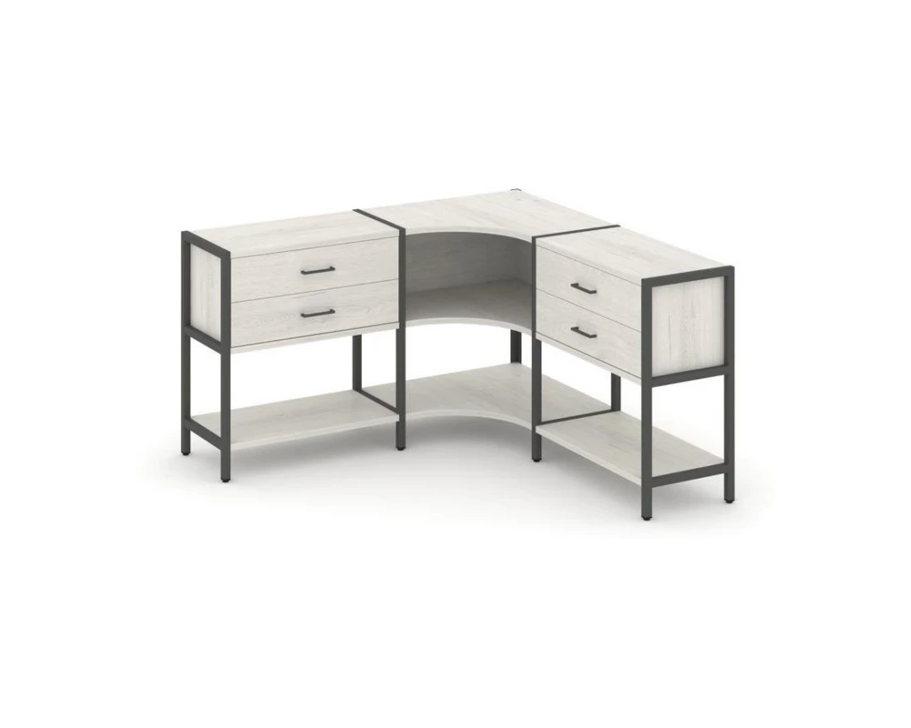 Трехсекционный угловой стеллаж двухярусный с ящиками 1590х1590х879 Shelf System