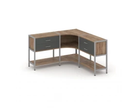 Трехсекционный угловой стеллаж двухярусный с ящиками 1590х1590х879 Shelf System images