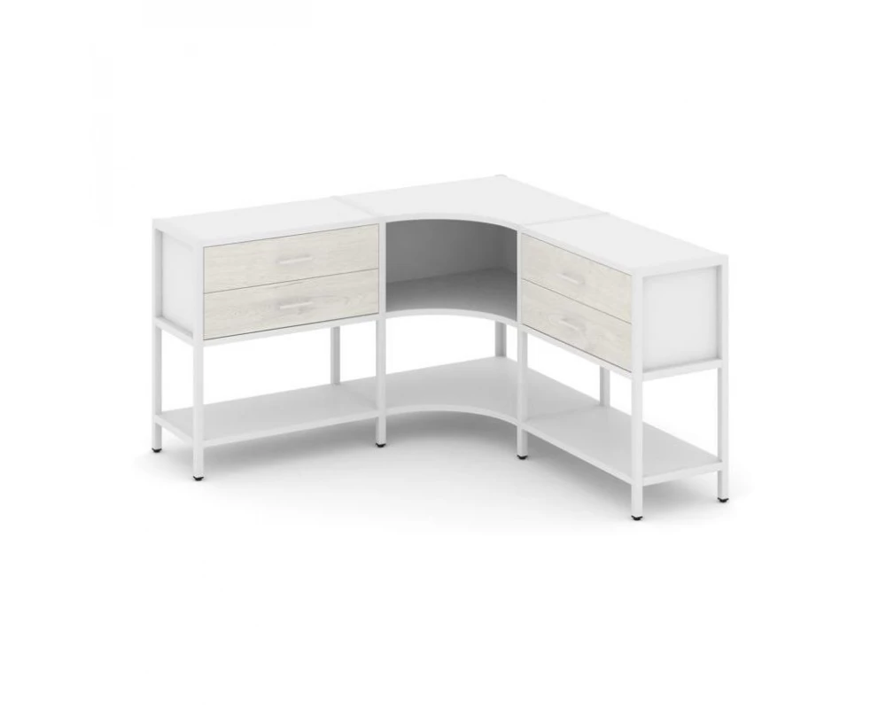 Трехсекционный угловой стеллаж двухярусный с ящиками 1590х1590х879 Shelf System