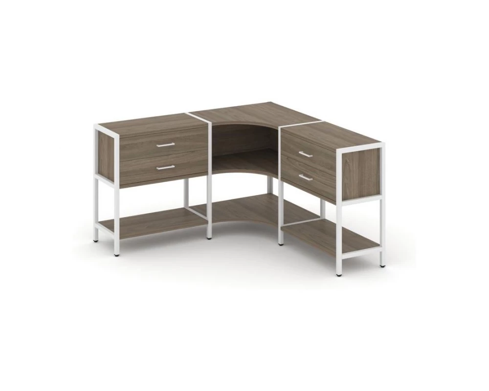 Трехсекционный угловой стеллаж двухярусный с ящиками 1590х1590х879 Shelf System