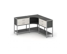 Трехсекционный угловой стеллаж двухярусный с ящиками 1590х1590х879 Shelf System images