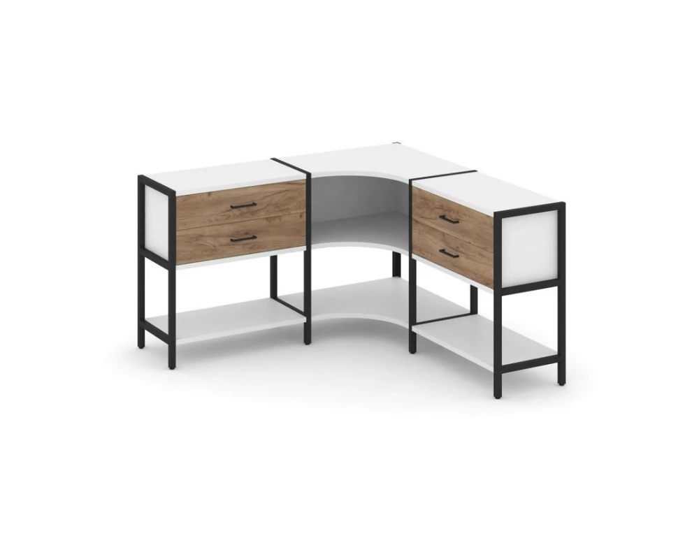 Трехсекционный угловой стеллаж двухярусный с ящиками 1590х1590х879 Shelf System