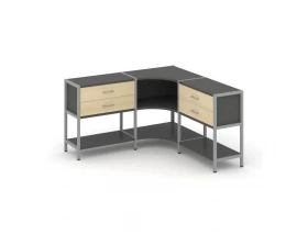 Трехсекционный угловой стеллаж двухярусный с ящиками 1590х1590х879 Shelf System images