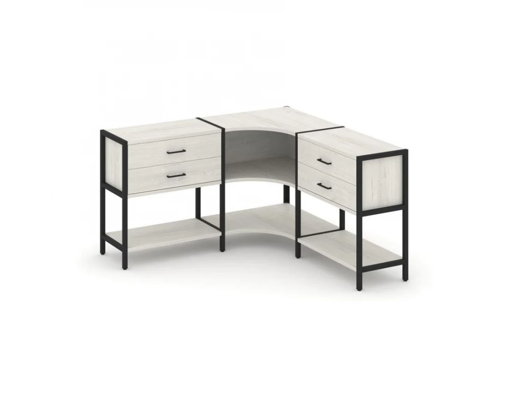 Трехсекционный угловой стеллаж двухярусный с ящиками 1590х1590х879 Shelf System