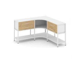 Трехсекционный угловой стеллаж двухярусный с ящиками 1590х1590х879 Shelf System images