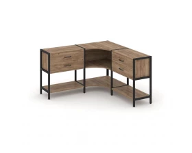 Трехсекционный угловой стеллаж двухярусный с ящиками 1590х1590х879 Shelf System images