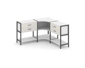 Трехсекционный угловой стеллаж двухярусный с ящиками 1590х1590х879 Shelf System images