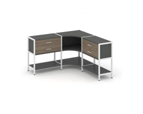 Трехсекционный угловой стеллаж двухярусный с ящиками 1590х1590х879 Shelf System images