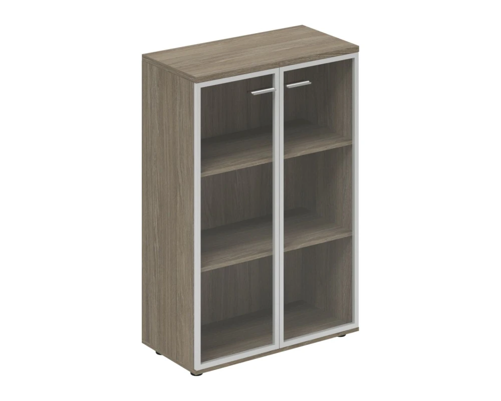 Шкаф средний 800x400x1200 со стеклом, з.ст ЛДСП Винг / Wing Дуб темный